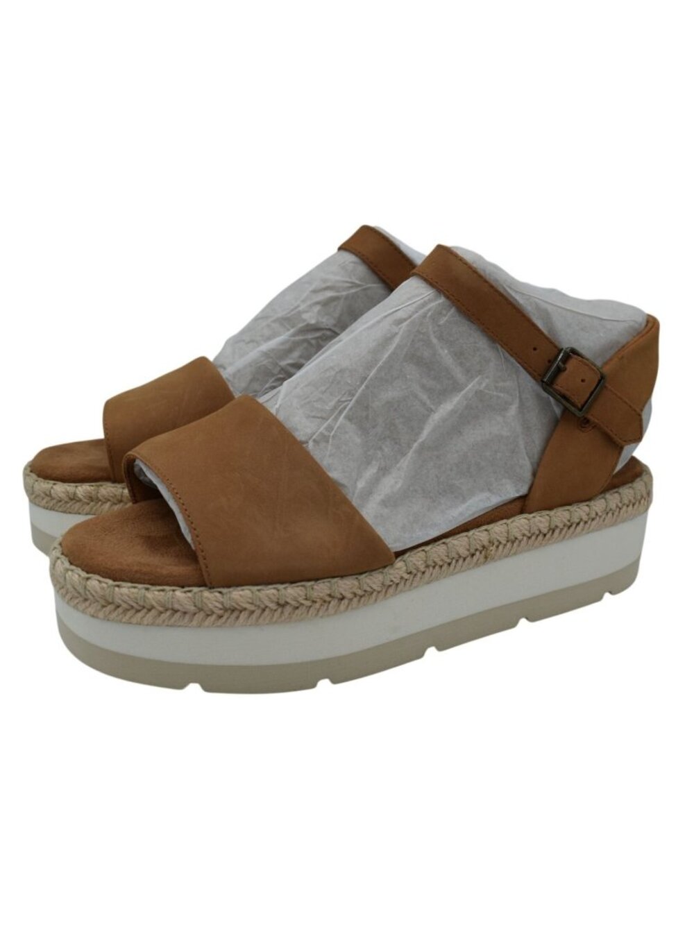 TOMS Womens Size 8 Ronan Tan Leather Espadrille Platform Sandals Shoes